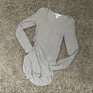 (4/$20) Grey Ribbed Long Sleeve T Shirt Dress with Rounded Hem